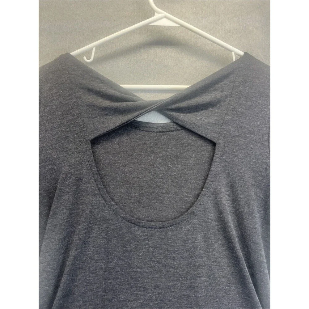 Athleta Top Open Back Heathered Black Draped Long Sleeve Small - Picture 3 of 10
